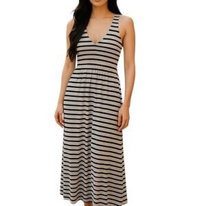 Chelsea & Theodore Black White Striped Maxi Dress Small NWT Summer Sundress